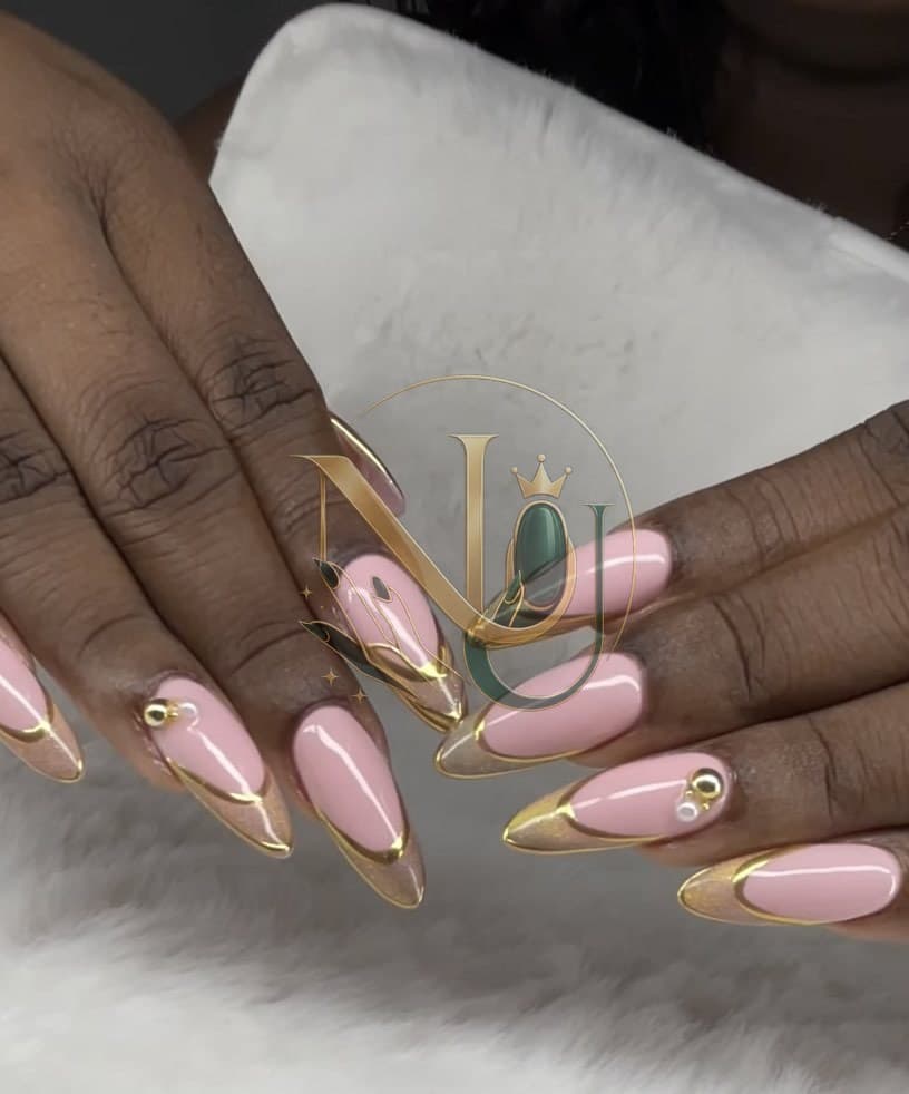 Pink and gold chrome almond set