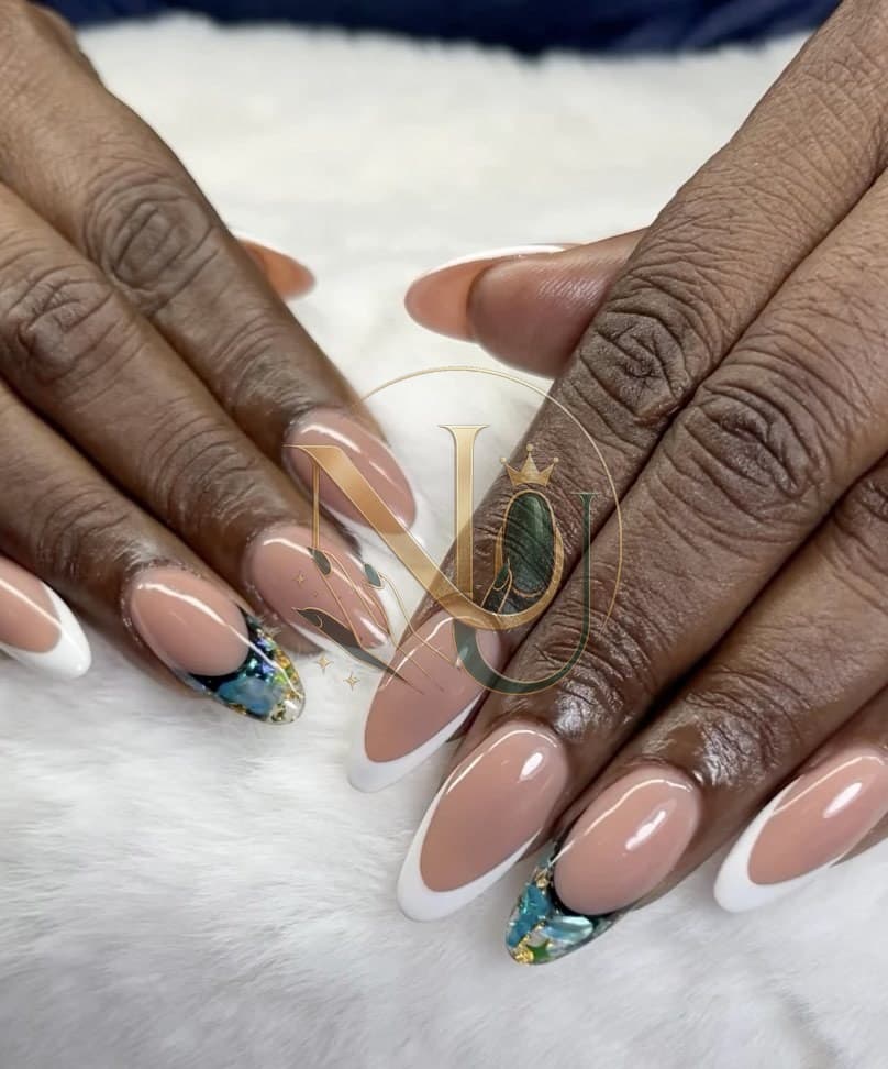 Nude French almond set with abalone shell tips